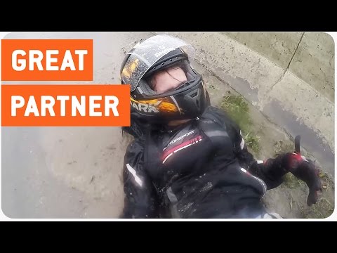 Motorcyclist Saves Girlfriend After Smash In Rain | Life Saver