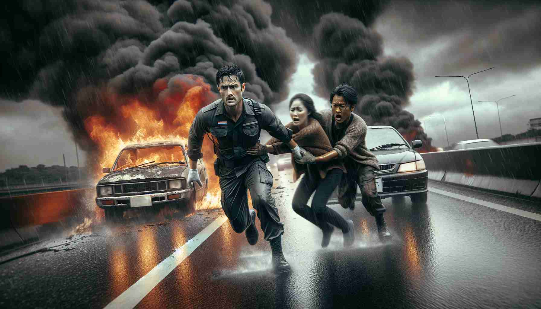 Thai Man Rescues Couple Trapped in Burning Car on Highway